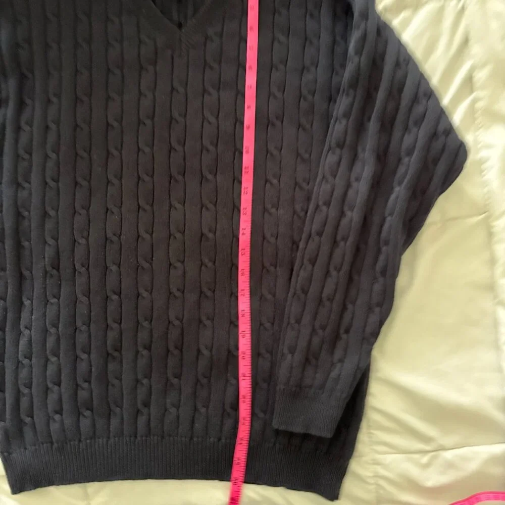 Hunt Club Men's Cable Knit Sweater Black V Neck Cotton Preppy Grandpacore L